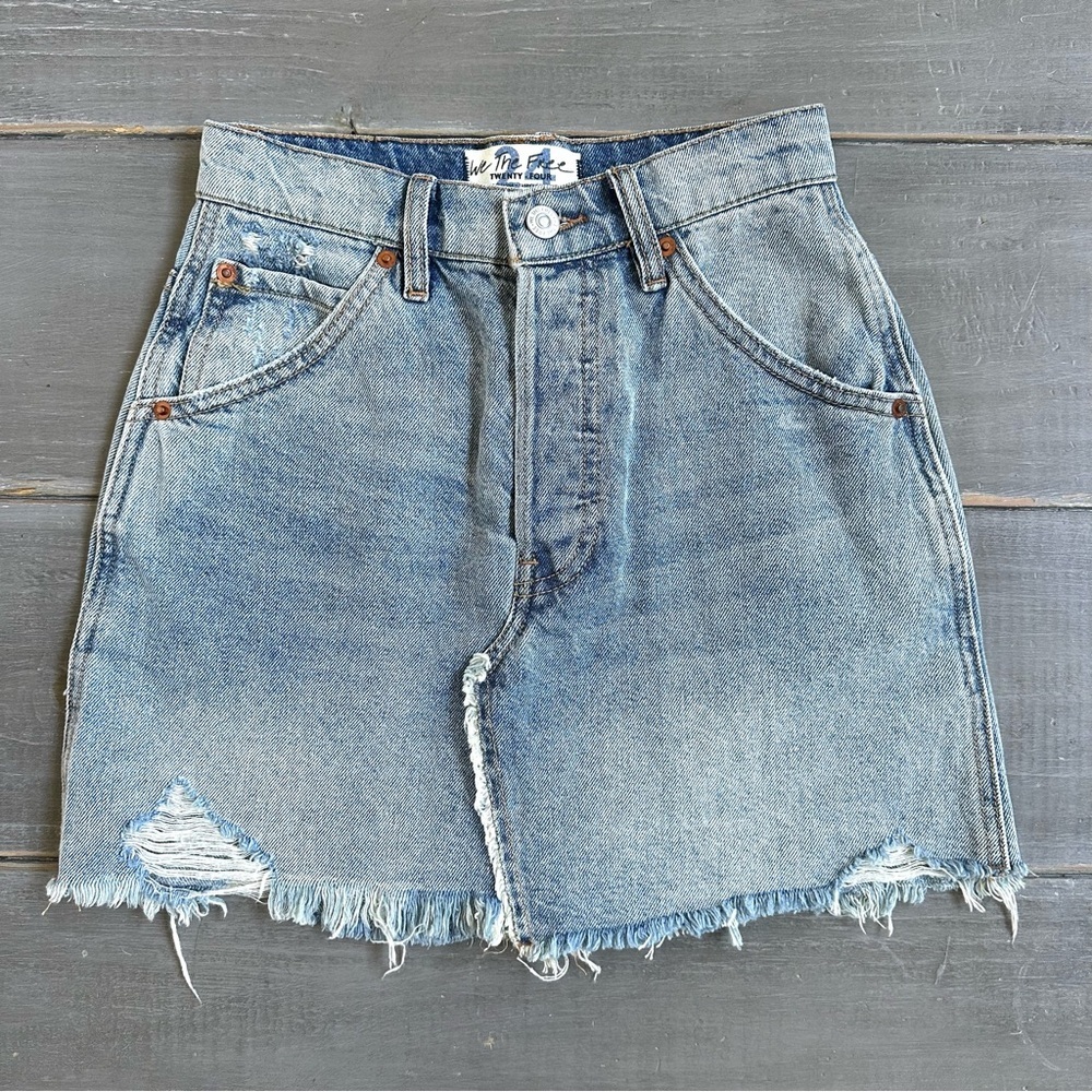 Free People Distressed Denim Mini Skirt - Blue